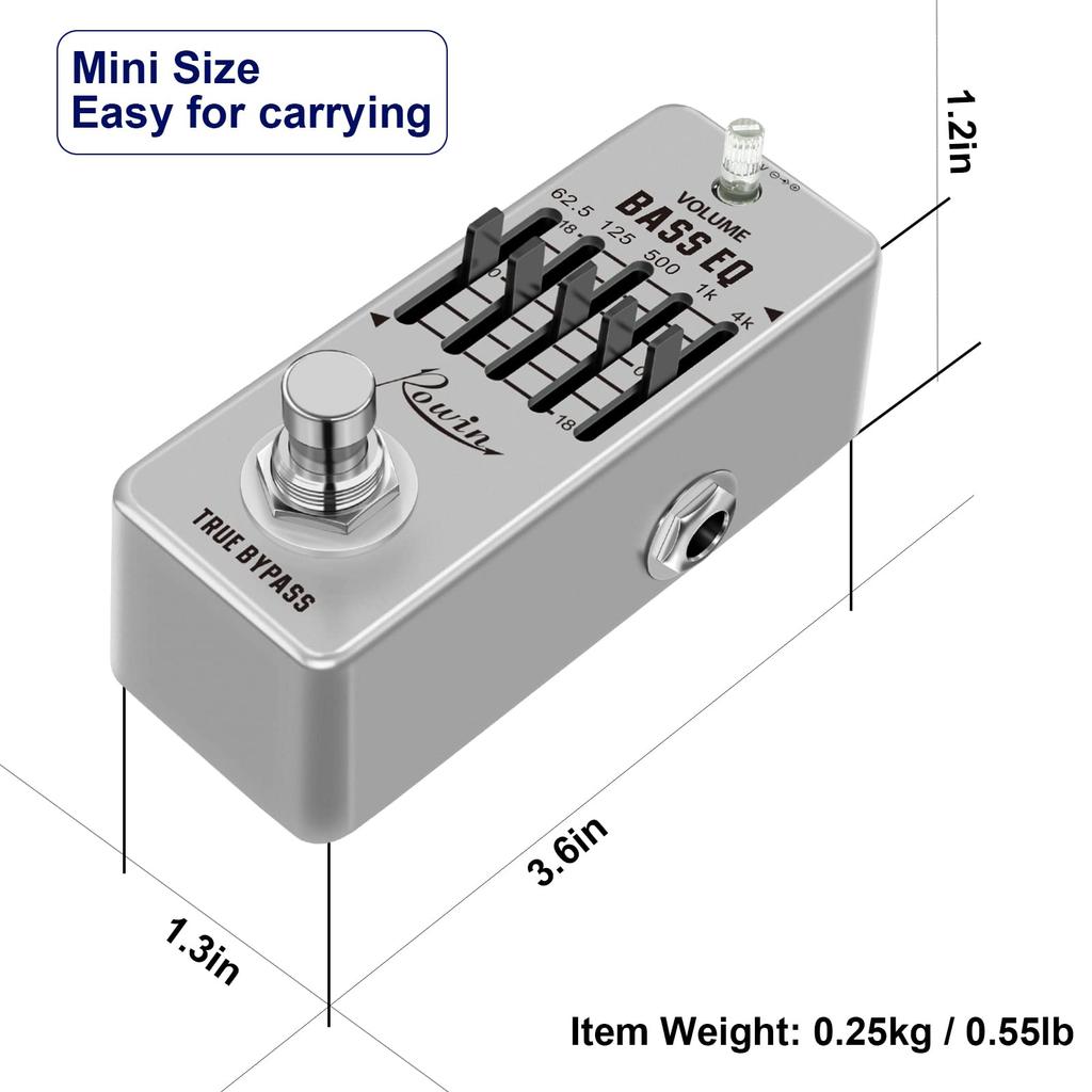 Rowin Bass EQ Fünfband-Equalizer Bass-Effektpedal für E-Bass True Bypass Pedal, LEF-317B