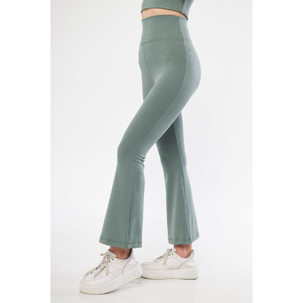 Flare Leg High Waist Lycra Fitting Ribbed Leggings Trousers
