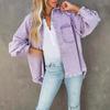 Women's Turn Down Collar Long Sleeve Loose Fit Mid Length Denim Jacket Frayed Edge Motorcycle Outerwear