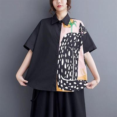 Short Sleeve Oversized Cotton Shirts & Blouses for Blouse Casual Loose Summer Tops Women Button Up Shirt