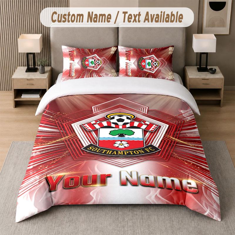 Individuelles Bettwäsche-Set Southampton FC Muster, Druck Name Text 1 Bettbezug plus 2 Kissenbezüge Heimtextilien
