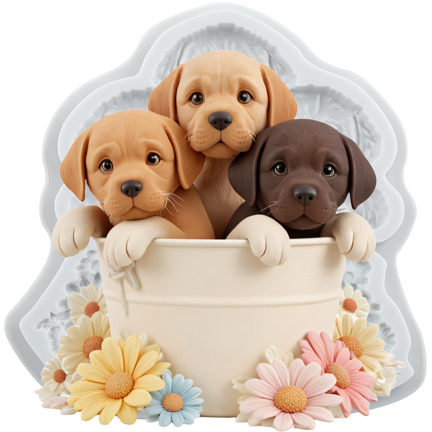 

Силіконові форми для собак Форма для цукрової мастики для цуценят Інструменти для прикраси торта Топпер для кексів Форма для цукерок Шоколаду Гампасти сірий колір