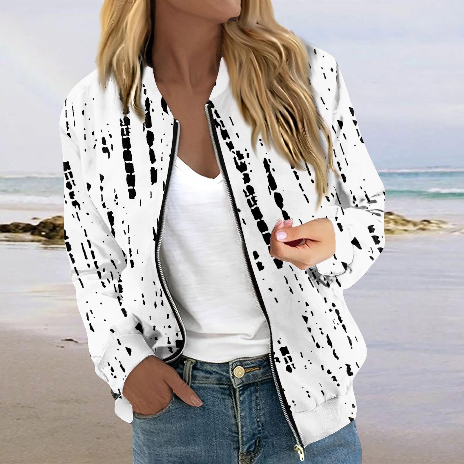 

Женская модная повседневная куртка на молнии с длинным рукавом с принтом и круглым вырезом XXL