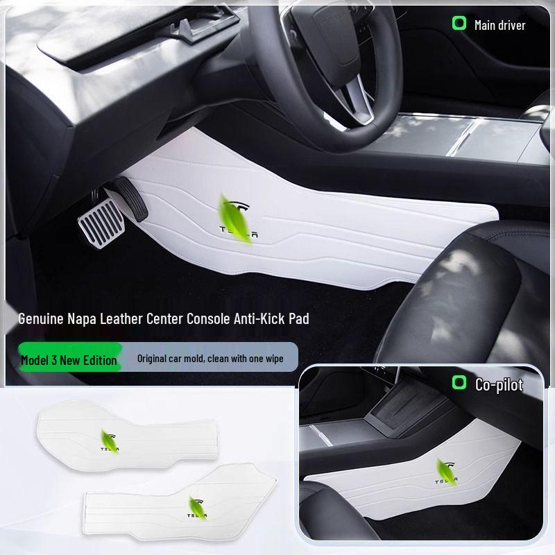 Nappa Leather Anti-Kick Pads for Model 3/Y Console Sides - Stain-Resistant Interior Protection