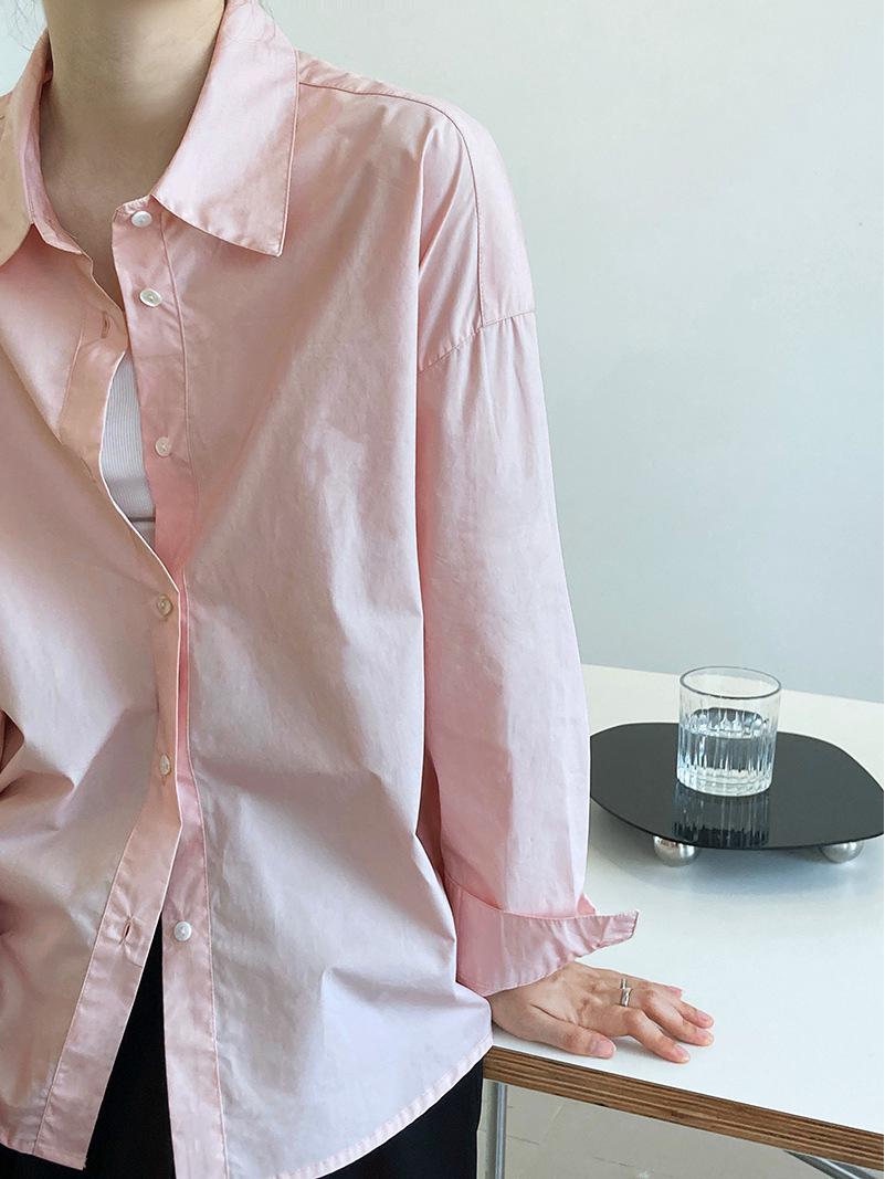 LUXI Autumn 60s Cotton Women s Casual Long Sleeve Shirt - Simple Loose Outerwear 319 Large розовый