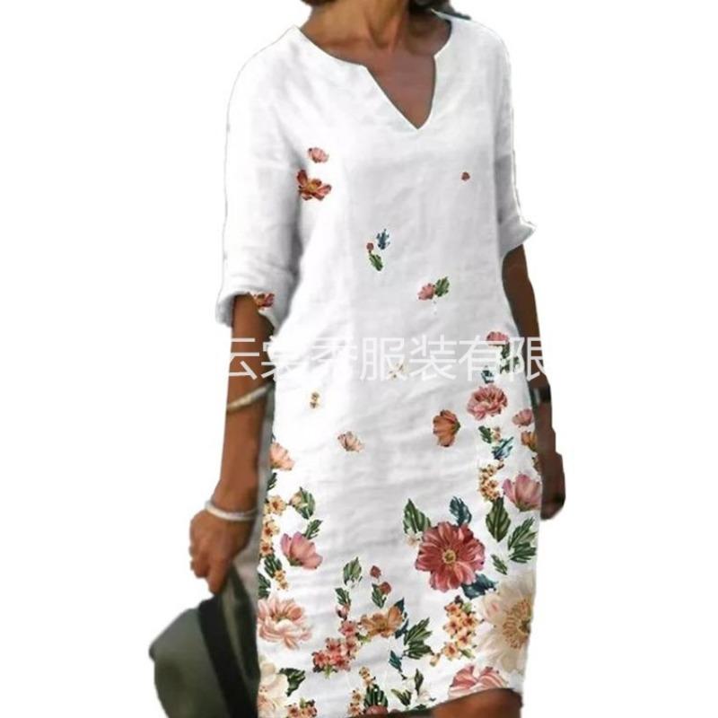 QICED Fashion Summer Spring Short Sleeve V-Neck Casual Dresses S