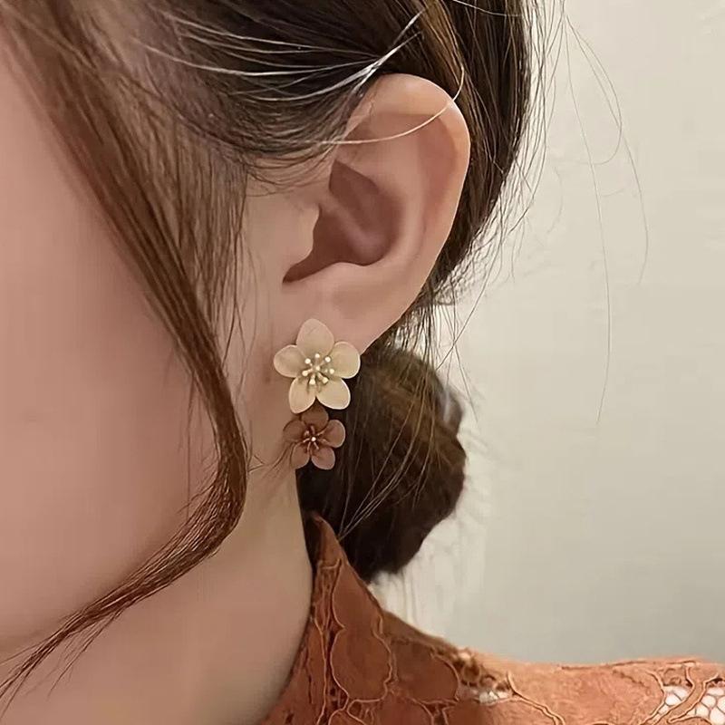 Brown Two Color Flower Drop Dangle Earrings For Women Korean Jewelry Wedding Party Girl Elegant Jewelry Accessories