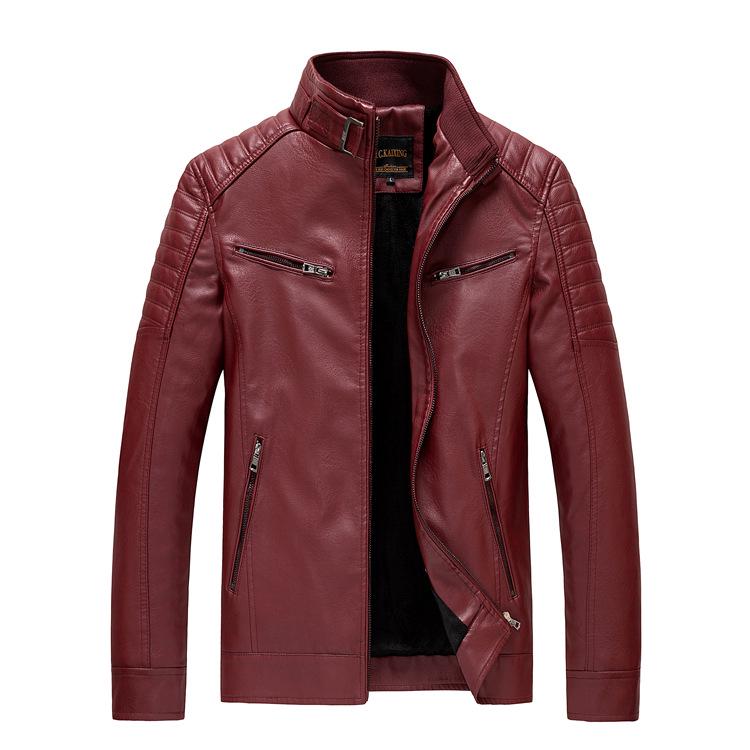 Men's Trendy Leather Stand Collar Motorcycle Jacket for Autumn and Winter