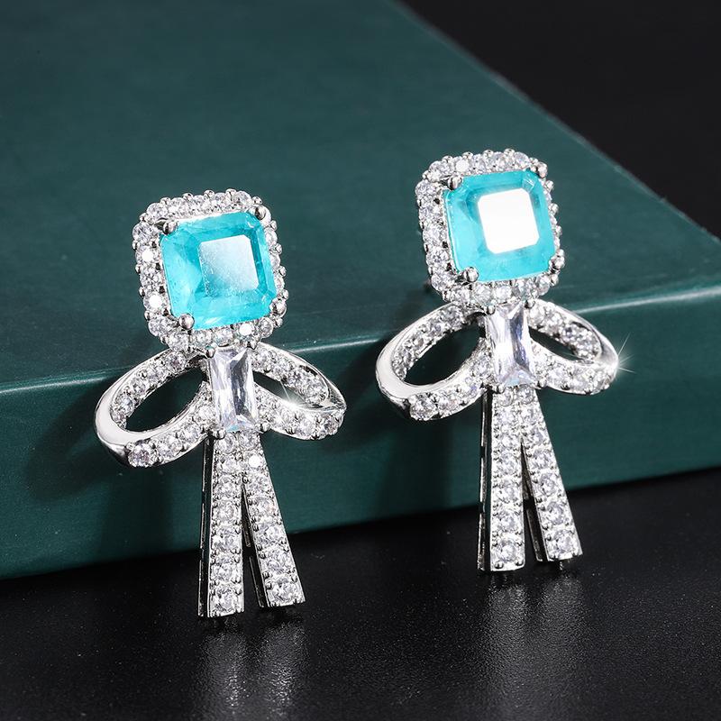 Jewelry Copper Bottom Gold-Plated Simulation Treasure Retro Bow Earrings Earrings Main Stone 8 * 8
