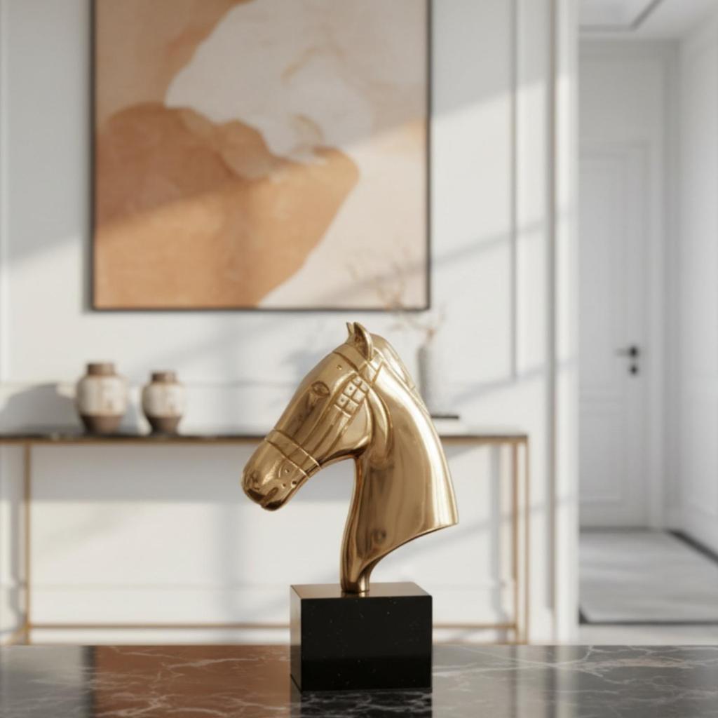 Horse Head Bust Modern Sculpture with Marble Base Traditional for Office