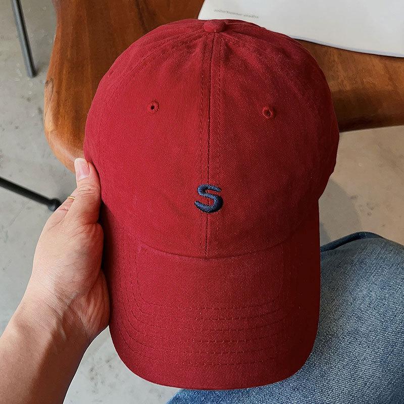 S Letter Embroidery Baseball Caps for Women Solid Color Simple Snapback Hats Lady Girl Outdoor Sunscreen Peaked Hats