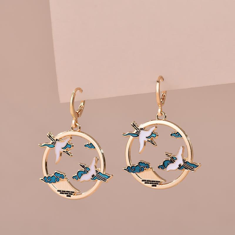 Colorful Aesthetic Animal Cat Rabbit Koi Dragon Earrings For Women Girls Enameled Delicate Gold Color Hoop Earrings Jewelry Gift