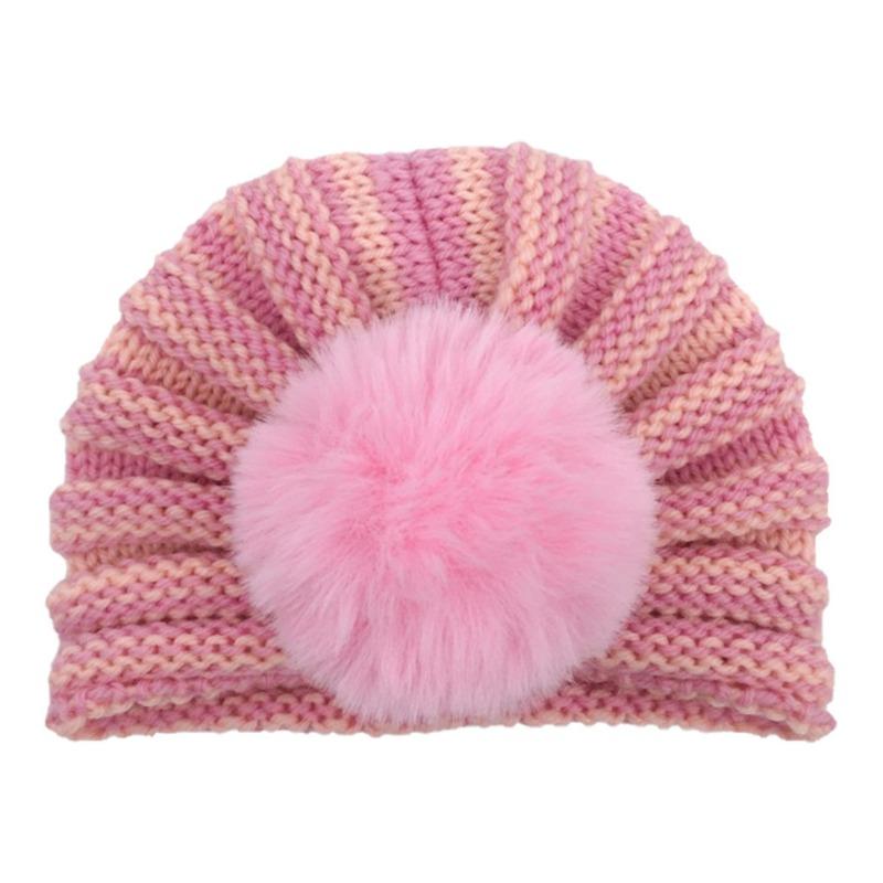 New Baby Wool Hat, Cute Warm Hairball Children's Hat, Autumn and Winter Baby Fontanelle Knitted Hat