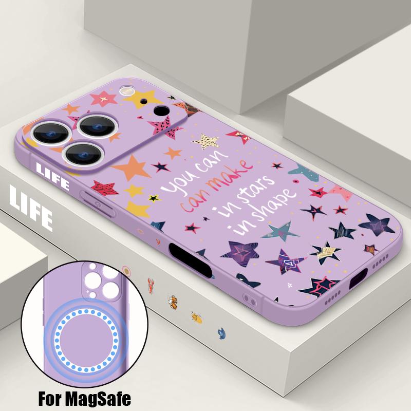 Magnetic For Magsafe Case For iPhone 17 Pro Max Colorful Stars Travel Label Print Soft Silicone Phone Cover For iPhone 16 15 14 13 Pro Max 16e 17e