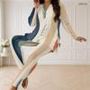 Women Plus Size Printed Half Zip Long Sleeve Longline Top And Fitted Pants Two Piece Set