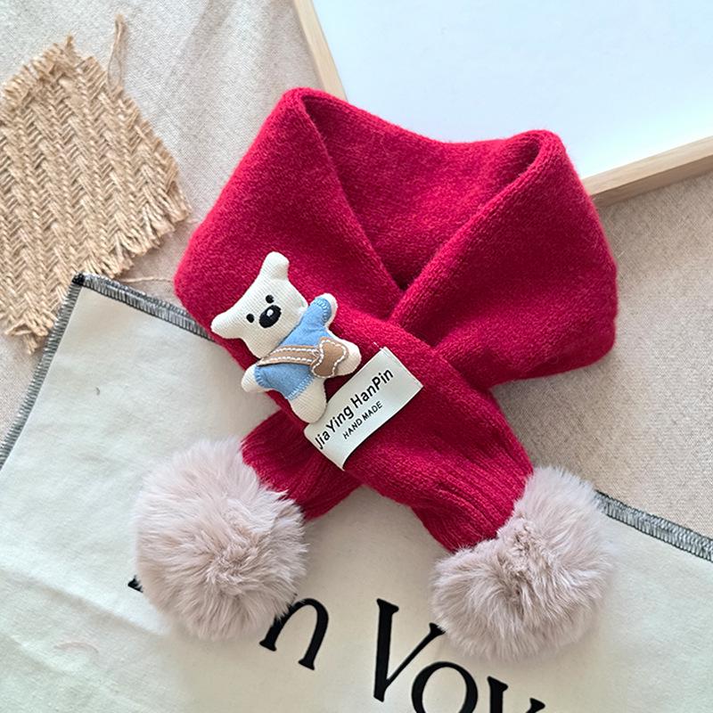 Korean Style Cute Red Knit Scarf for Children - Cozy Autumn/Winter Neck Warmer for Festive Season