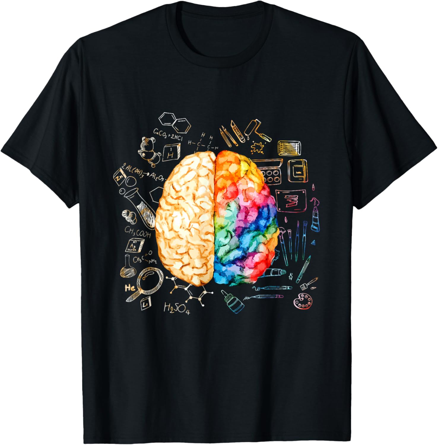 

Science and Art Brain Split Design Graphic Tee for Men Casual Trip Short Sleeve T-Shirt 4XL