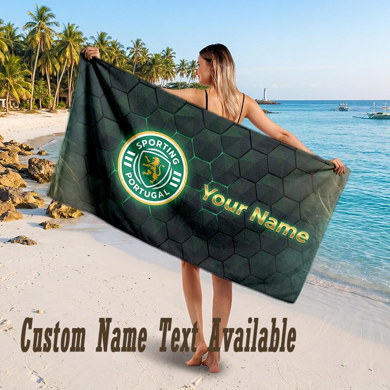 Sporting CP Design Beach Towel Custom Text Large Towel for Beach Vacation