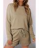 Azura Exchange Apricot Khaki Textured Long Sleeve Top and Drawstring Shorts Set
