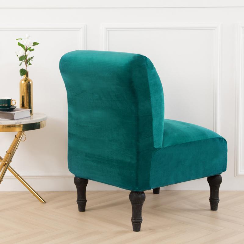 Velvet Armless Accent Chair Covers Stretchy Slipper Chair Furniture Sofa Slipcover Sets Removable Washable Furniture Protector Cover Sets