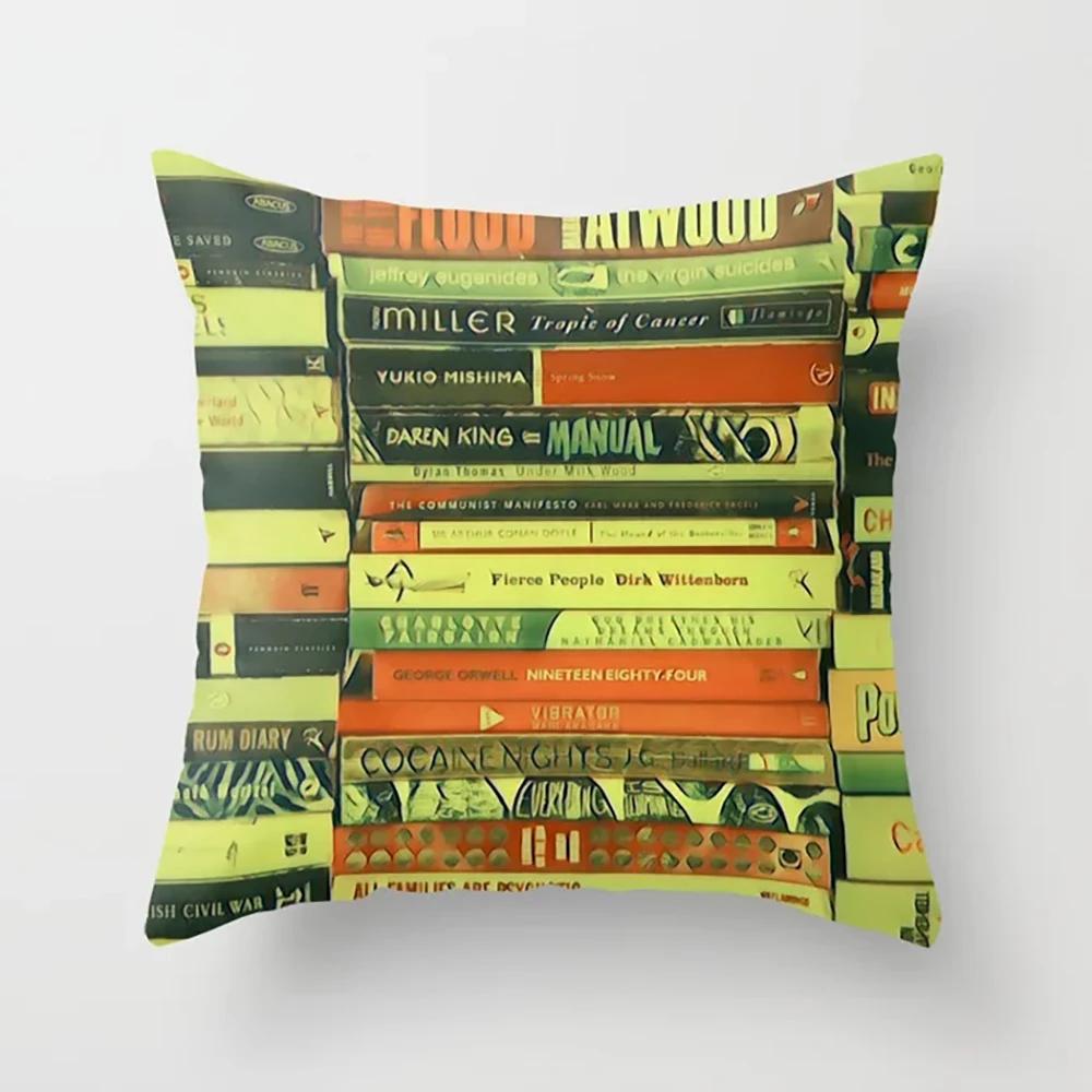 Stacked Magazine Printed Pattern Cushion Cover for Home Bedroom Living Room Sofa Decoration Square Pillow