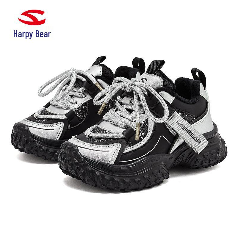 Habi Bear Kids  Winter Cotton Sneakers - Velvet-Lined, Tire Sole, Unisex 33