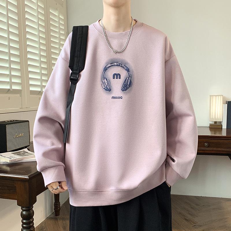 Men's Round Neck Hoodie, New Style: Spring, Autumn & Winter, Plus Velvet, Long Sleeve, Youth & Big Kids Trendy T-shirt