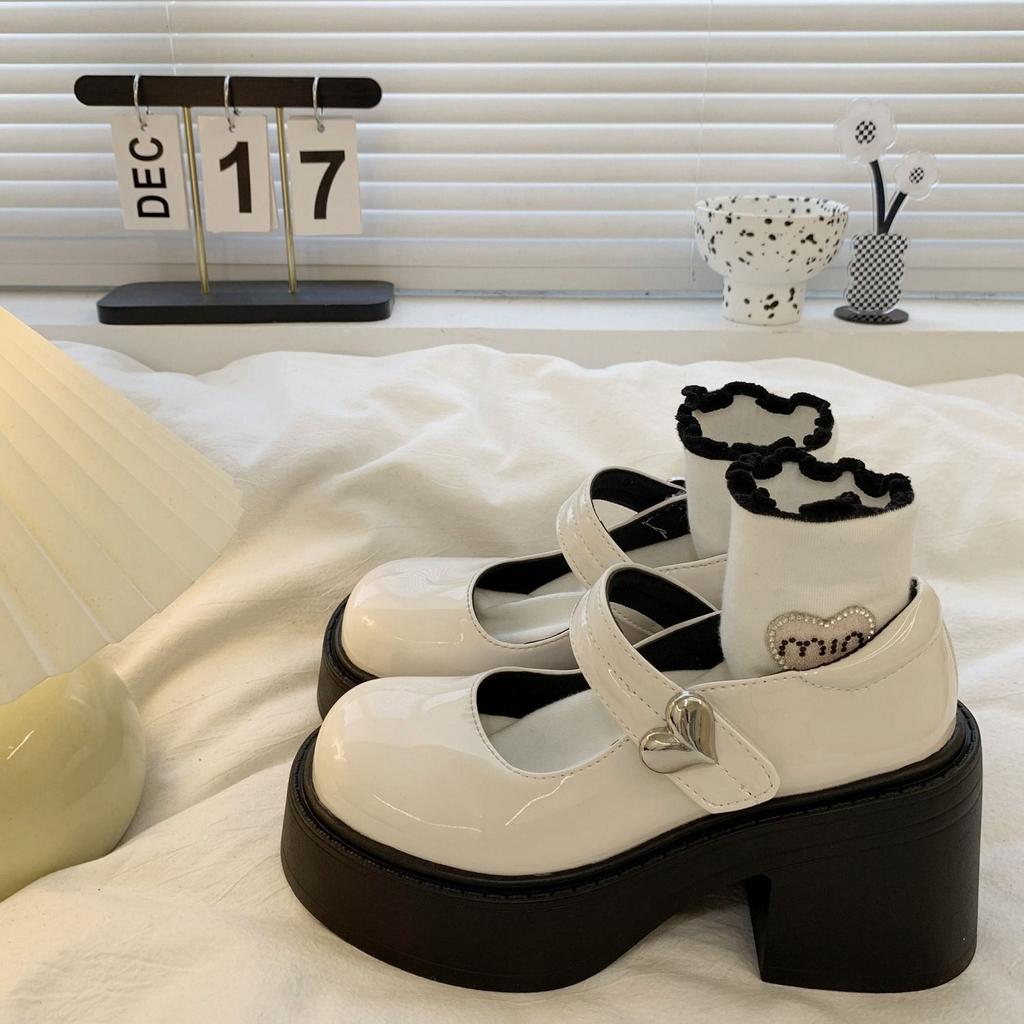 Round Head Platform Single Shoes Women's White College Style Small Leather Shoes Versatile British Loafers 2025 Dress Shoes Jk Shoes