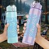 1PC Blue Ethnic Wave Pattern 750ml Color Plastic Sports Water Bottle Leakproof Flip Straw Lid Suitable for Sports Office Home Use