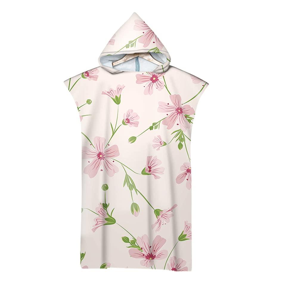 Botanical Floral Hooded Beach Towel Quick Dry Surf Poncho,Bath Towel,Sports Towels for Swimming, Beach, Surfing, Diving, Bathing