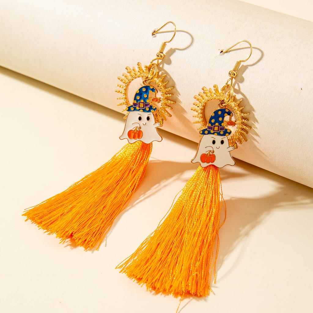 Halloween Funny Skull Tassel Rice Bead Earrings, Creative Rose Earrings