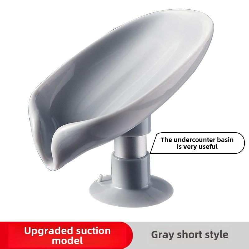 

Пластиковая мыльница с креативным дизайном в виде листа и присоской, треугольной формы, сливающая воду мыльница для домашнего использования, аксессуар для ванной комнаты без сверления Soap box серый