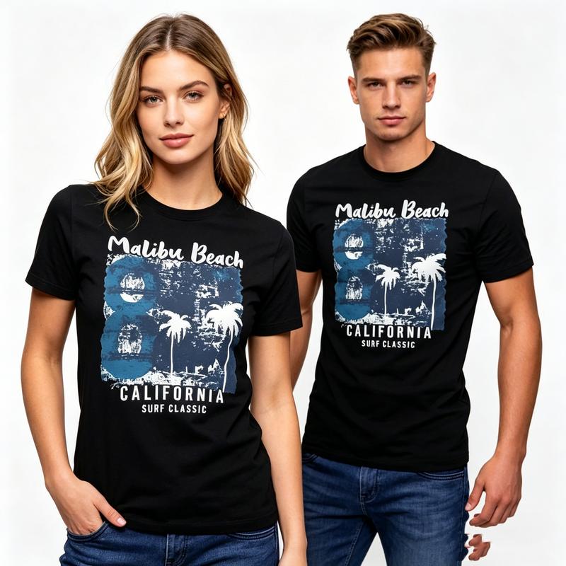 Malibu Beach California Graphic T Shirt Cute Palm Tree Print Tee Unisex Unisex Soft Cotton Crew Neck Short Sleeve Trendy Streetwear