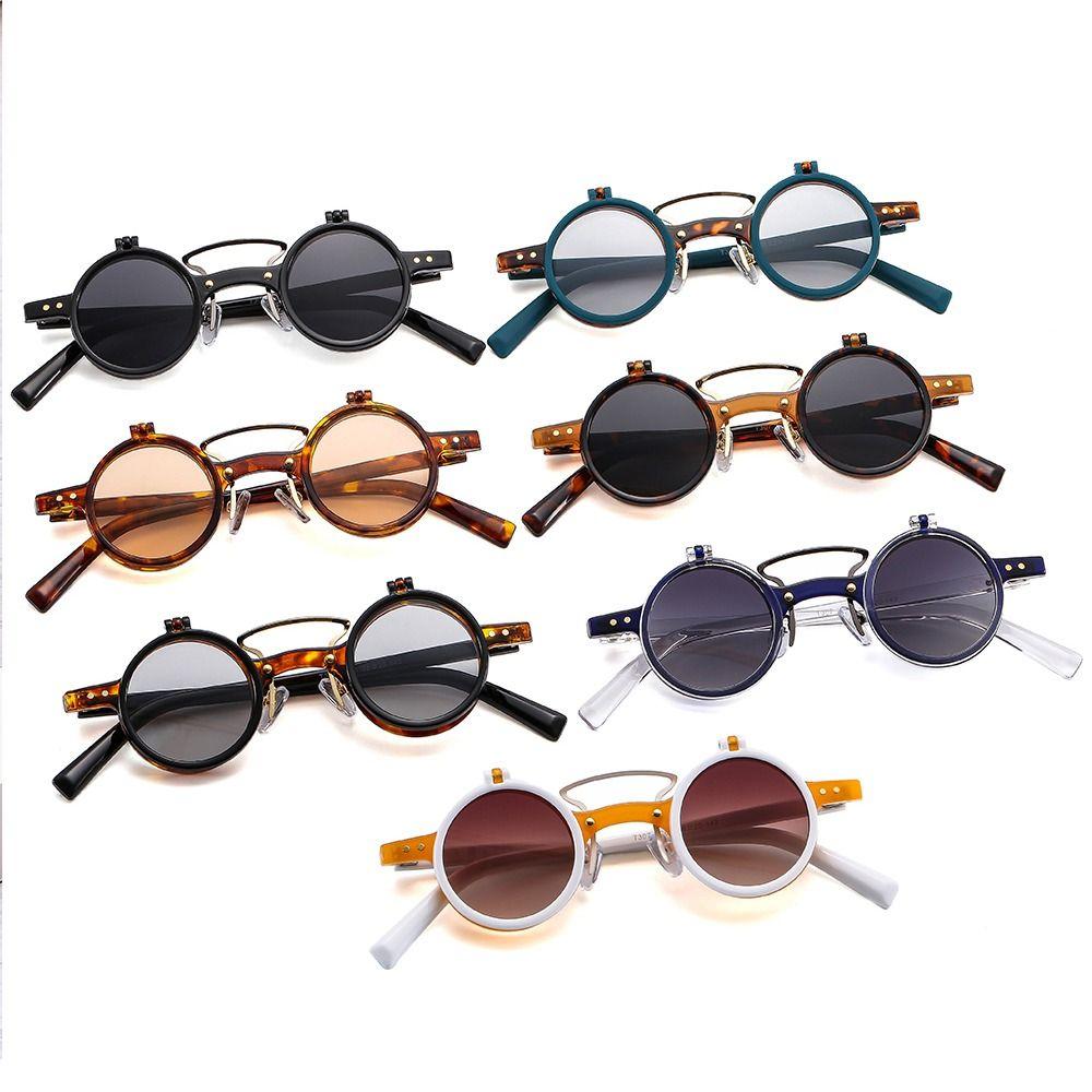 Popular Vintage Steampunk Flip Up Sunglasses Retro Small Round Frame Double-layer Lens UV400 Punk Eyewear