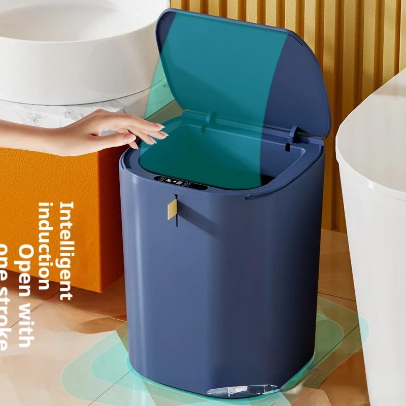 Light Energy Trash Can Smart Sensor Garbage Storage Box Kitchen 20L Capacity Auto Paper Basket Bathroom Waste Tissue Collect Box