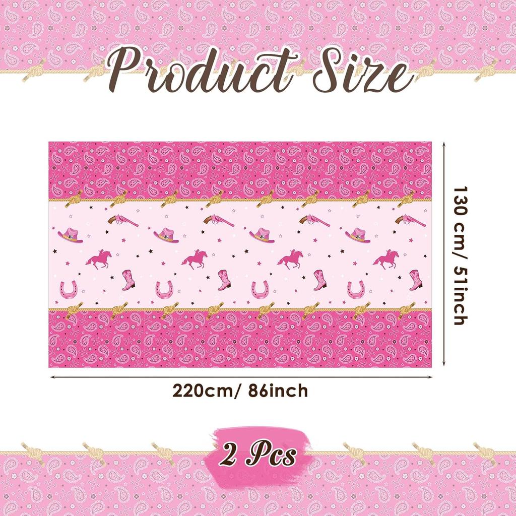 Tudomro Western Cowgirl Birthday Party Table Cover Bandana Tablecloth, Pink Horse Cowgirl Theme Table Cover for Wild West Rodeo Birthday Baby Shower