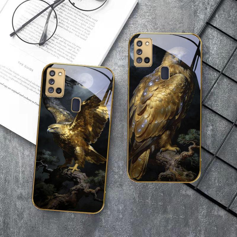 Aquila dorata con ali per Samsung A 31 32 A33 A34 35 14 A15 13 A16 25 26 50 52 53 54 55 56 70 71 72 73 Cover per telefono in vetro dorato