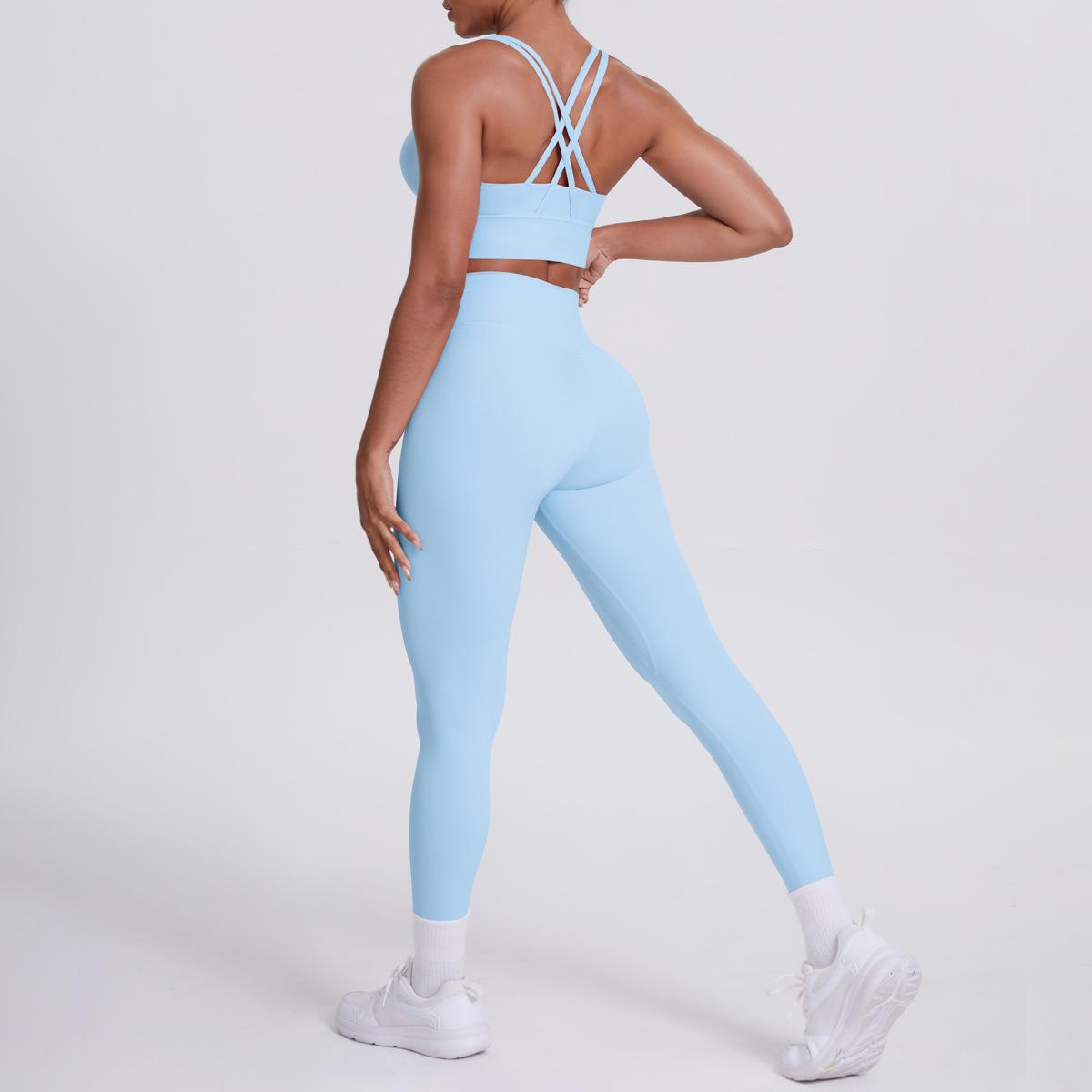 

Бежевый бра с перекрещенной спиной, Повседневный спортивный, Брюки с эффектом лифтинга бедер, Костюм для фитнеса и йоги, Комплект из двух предметов S небесно-голубой