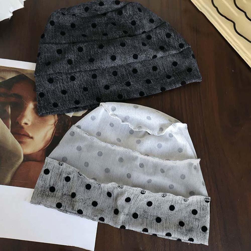 Soft Polka Dot Beanie Retro Vintage Pullover Hat Casual Hair Cover Slouchy Skull Cap Students