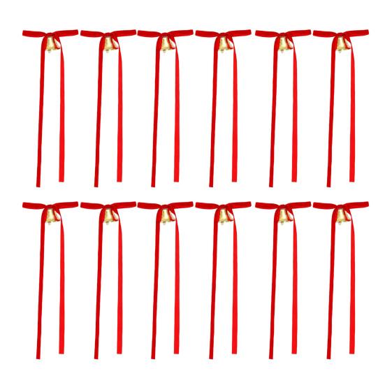 12 Pcs Velvet Bows with Jingle Bell Vintage Christmas Ribbon Bows for Garland Wreath Christmas Tree Decoration