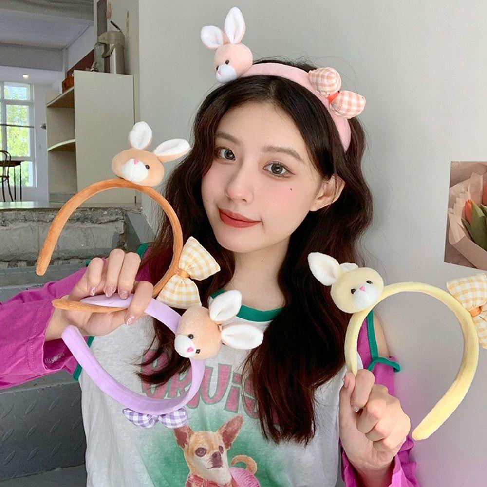 

Rabbit Autumn Winter Bow Knot Korean Style Headwear Bow Hair Hoop Female Hairbands Plush Headband A