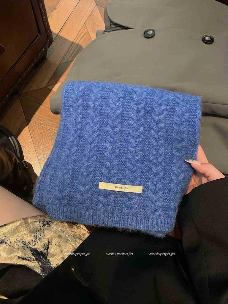 Winter Wool Soft Waxy Scarf Women'S Knitting Solid Color Retro Warm Thickened Windproof Shawl