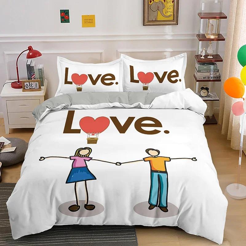 3D Printed Couple Bedding Set I Love You Crown Duvet Cover Double Twin Full Queen King Adult Kids Bedclothes Quilt Cover