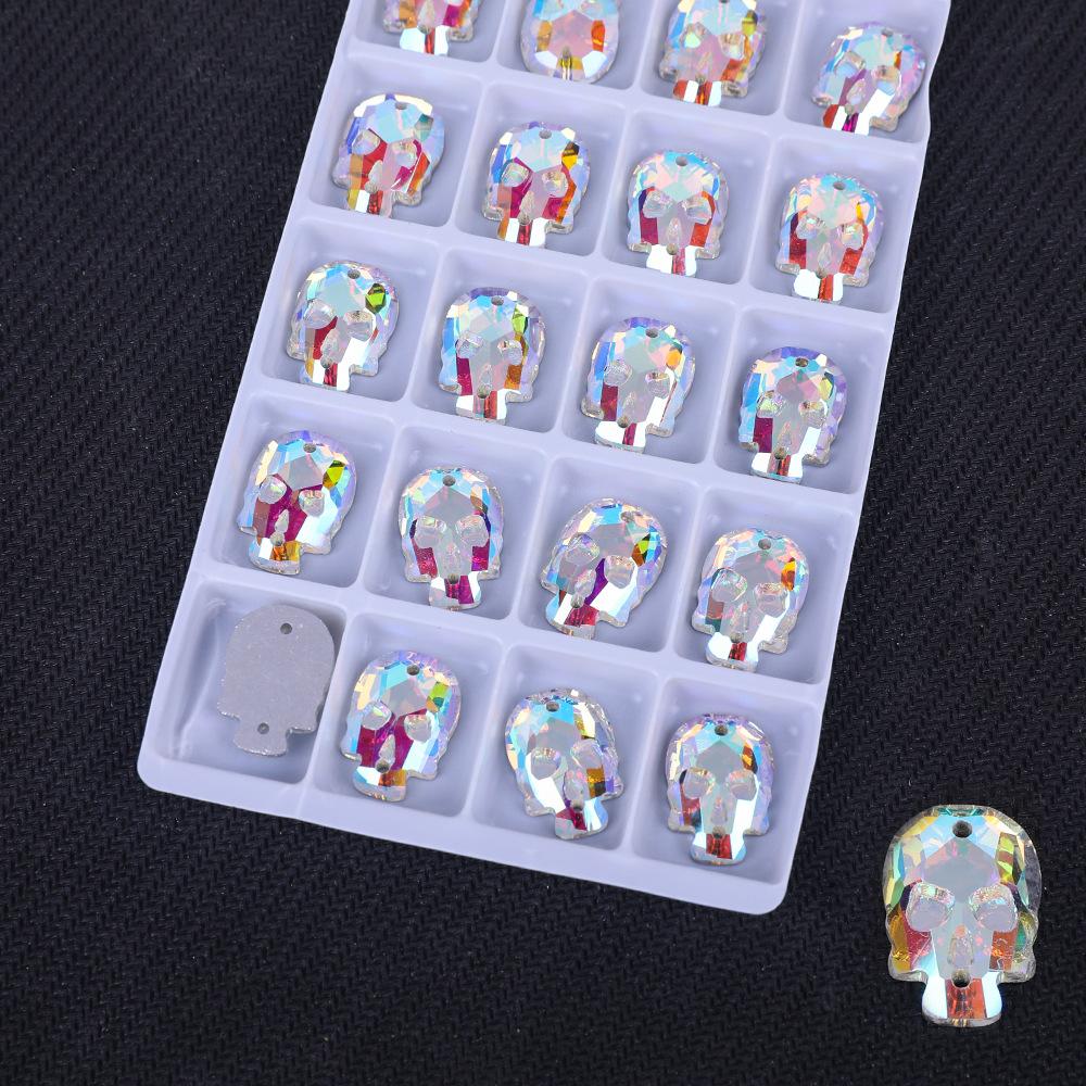 Skull Flat Bottom Double Hole Glass Hand Seam Drill White Ab Crystal Flat Buckle Diy/Double Hole Gem Drill