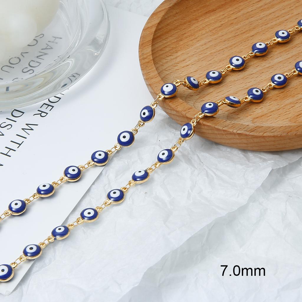 50CM 18K Gold Plated Oval Beads Evil Eye Resin Spacer Beads Copper Cross Chain DIY Necklace For Jewelry Findings