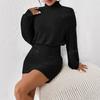 Autumn Winter Slim Fit Fashion Ribbed High Neck Bodycon Long Sleeve Dress