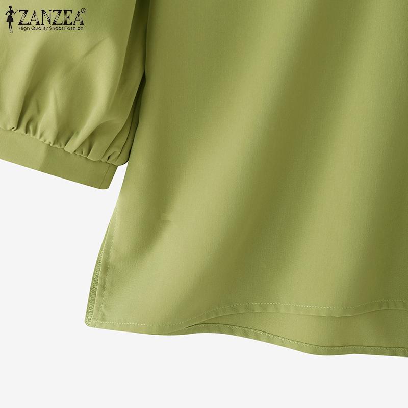 ZANZEA Women Casual V-Neck Solid Color Summer 3/4 Sleeve Blouse