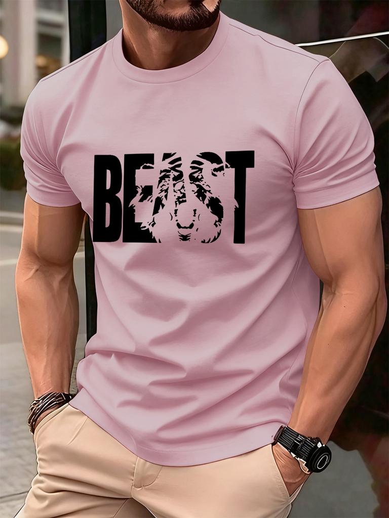 Beast Letter Print Cotton TShirts MenS Summer Comfortable Soft T Shirt Oversized ONeck Short Sleeve Tops Basic Mens Clothes
