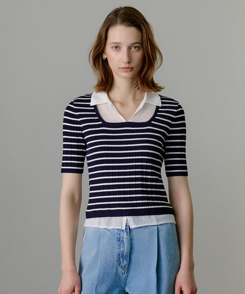 Ollibeudeollibeu Knit Layered Ribbed Slim Fit Pullover Ok6Xp4310