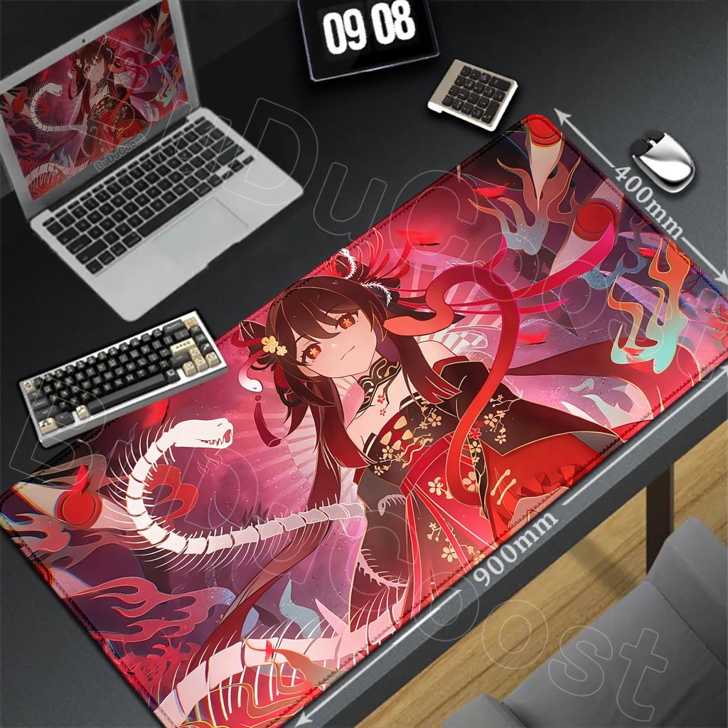 HD Genshin Impact Hu Tao Game Mousepad PC Gaming Accessories Laptop Pad Non-Slip Rubber Soft Edge locking XXL Large Keyboard Mat